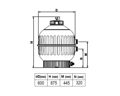 Фильтр  Cantabric Ø 600 мм, 14 м3/ч, с боковым подключением, засыпка 0,4-0,5 м