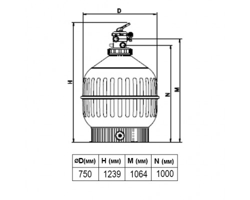 Фильтр  Cantabric Ø 750 мм, 21 м3/ч, с верхним подключением 1 1/2, засыпка 0,6 м