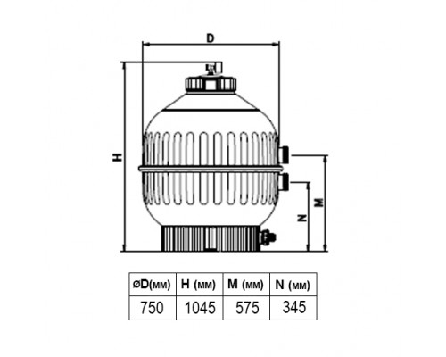 Фильтр  Cantabric Ø 750 мм, 21 м3/ч, с боковым подключением, засыпка 0,6 м