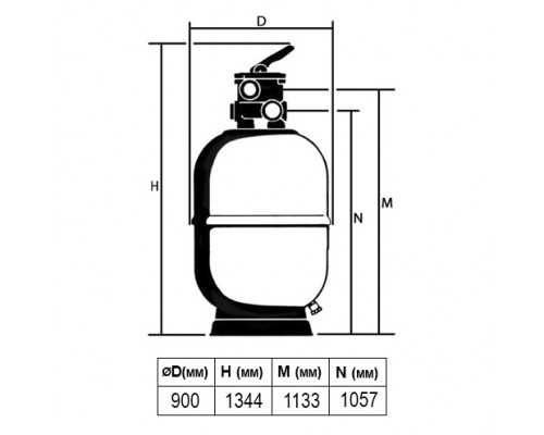 Фильтр  Aster Ø 900 мм, 32 м3/ч, с верхним подключением, засыпка 0,6 м