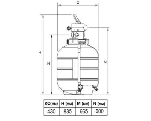 Фильтр  Millennium Ø 430 мм, 7 м3/ч, с верхним подключением, засыпка 0,4-0,5 м