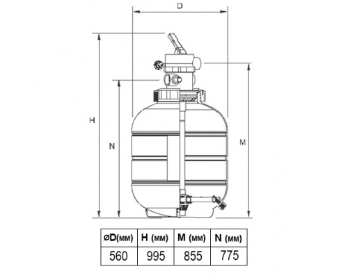 Фильтр  Millennium Ø 560 мм, 12 м3/ч, с верхним подключениeм, засыпка 0,4-0,5 м